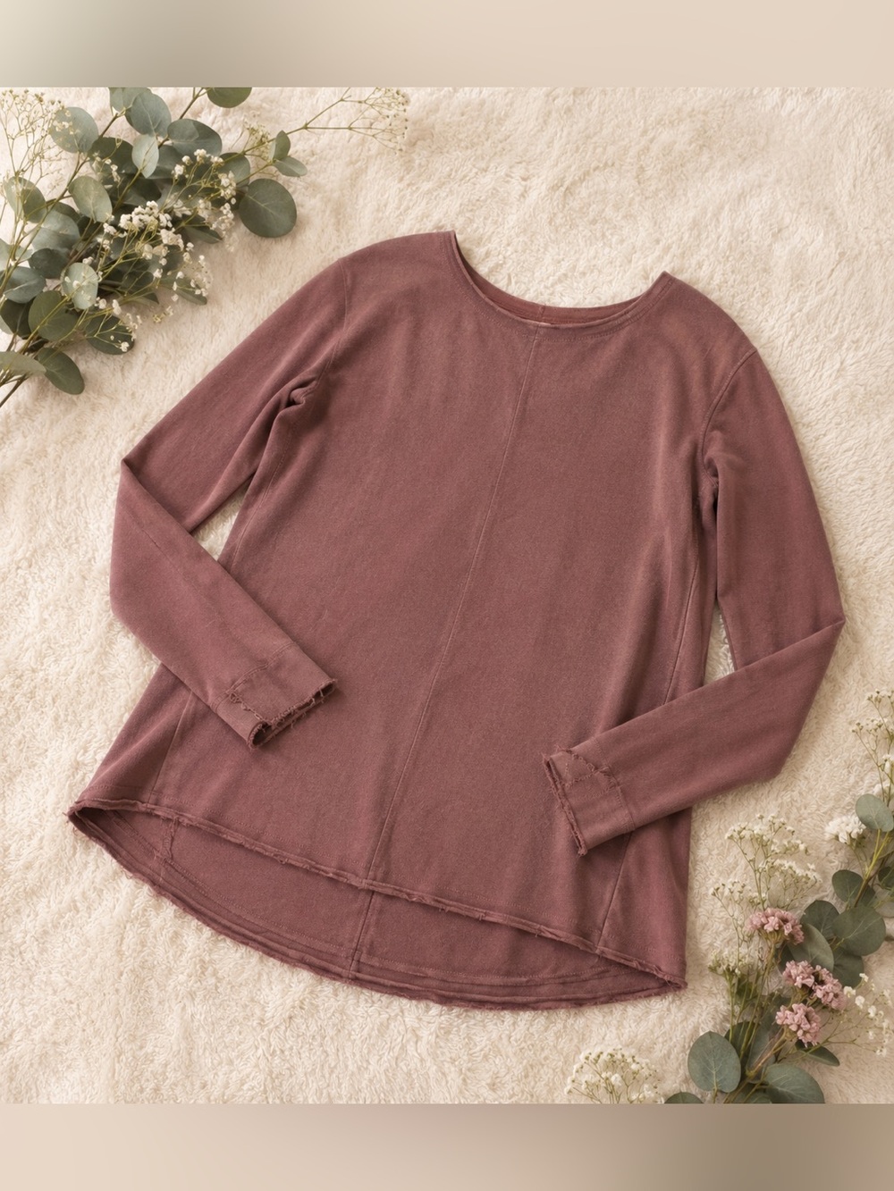 Ciel USA Rose Raw Hem Sweatshirt | Boho Chic Slouchy Pullover
